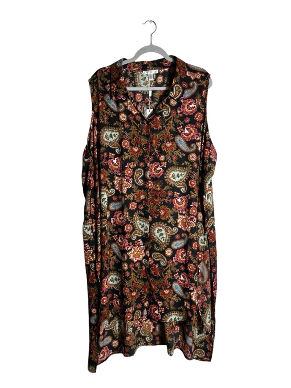 Spense Black Paisley Maxi Dress with‎ Burgundy & Teal Accents